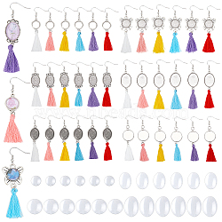 PandaHall Elite 6Sets 6 Style Glass with Tassel Dangle Earrings, Long Drop Earrings for Women, Mixed Shapes, Mixed Color, 70~82mm, Pin: 0.8mm, 1set/style(EJEW-PH0001-10)