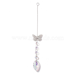 Hanging Suncatcher, Iron & Faceted Glass Pendant Decorations, with Jump Ring, Butterfly, Clear AB, 330x1mm, Hole: 11mm(HJEW-D002-07P)