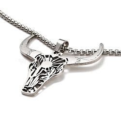 Non-Tarnish 201 Stainless Steel Pendant Necklaces, Cow, 20.04 inch(50.9cm), Cow: 42x41x1.5mm(NJEW-M212-01E-P)