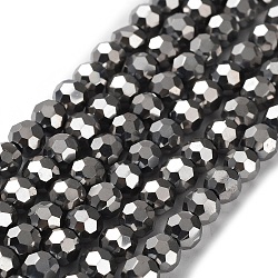 Electroplate Glass Bead Strands, Faceted(32 Facets), Round, Silver Plated, 6x5mm, Hole: 1mm, about 100pcs/strand, 21 inch(EGLA-R042-6mm-06)