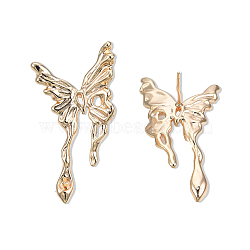 Brass Stud Earring Findings, for Half Drilled Beads, Cadmium Free & Nickel Free & Lead Free, Butterfly, Real 18K Gold Plated, 31.5x18mm, Pin: 0.7mm and 1mm(for half drilled bead)(KK-N232-429LG-A)