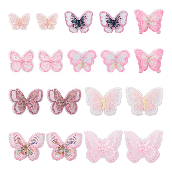 36Pcs 9 Style Butterfly Organgza Lace Embroidery Ornament Accessories, Applique Patch, Sewing Craft Decoration, Mixed Color, 30~57x30~63x1~3mm, 4pcs/style