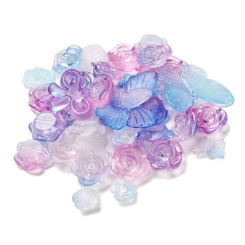Transparent Acrylic Beads, Frosted, Mixed Shapes, Cornflower Blue, 12~30.5x11.5~39.5x2.5~9mm, Hole: 1.6~2.7mm