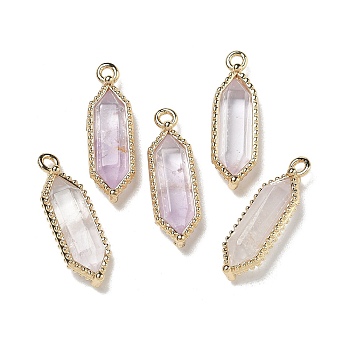 Natural Amethyst Faceted Double Terminal Pointed Pendants, Rack Plating Brass Hexagon Charms, Golden, 21~22x6.5~7x4.5mm, Hole: 1.4mm