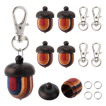 DIY Keychain Making Kit, Including Wooden Acorn Box Pendants, Alloy Swivel Clasps, 304 Stainless Steel Jump Rings, Colorful, 20Pcs/bag