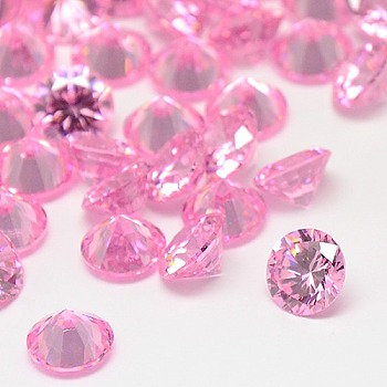 Cubic Zirconia Cabochons, Grade A, Faceted, Diamond, Pearl Pink, 2.5x1.7mm