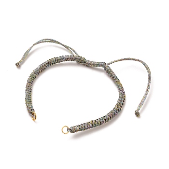 Adjustable Braided Polyester Cord Bracelet Making, with 304 Stainless Steel Open Jump Rings, Dark Olive Green, Single Chain Length: about 6-3/8 inch(16.2cm)