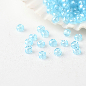 12/0 Grade A Round Glass Seed Beads, Transparent Colours Lustered, Light Sky Blue, 2x1.5mm, Hole: 0.5mm, about 45000pcs/pound