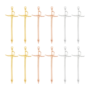 48Pcs 3 Colors Alloy Sword Pendants, Mixed Color, 66x24mm, 16pcs/color