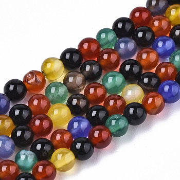 Natural Agate Beads Strands, Dyed, Round, Colorful, 4mm, Hole: 0.5mm, about 91~95pcs/strand, 14.57 inch~15.35 inch(37~39cm)