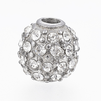 304 Stainless Steel Rhinestone Beads, Round, Stainless Steel Color, 10mm, Hole: 3mm