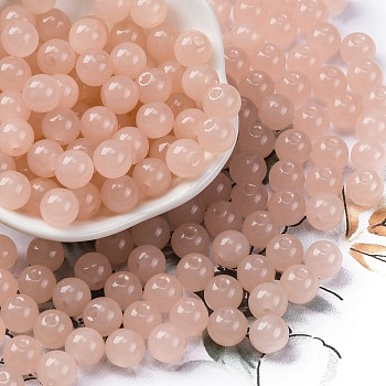 Imitation Jade Glass Seed Beads, Round, Misty Rose, 8x7.5mm, Hole: 1.6mm, about 681pcs/pound