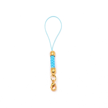 Polyester Cord Mobile Straps, with Golden Iron Findings, Deep Sky Blue, 88mm