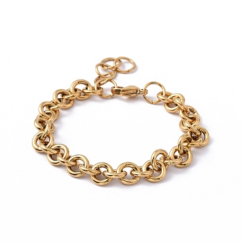 Ion Plating(IP) 304 Stainless Steel Rolo Chain Bracelets, with Lobster Claw Clasps, Golden, 7 inch(17.7cm), 8.5mm