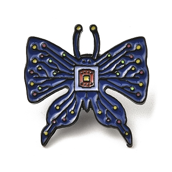 Black Alloy Brooches, Butterfly Enamel Pins for Women, Dark Blue, 29x29x2mm