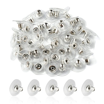 Brass Ear Nuts, Clutch Earring Backs with Plastic Pad, for Stablizing Heavy Post Earrings, Platinum, 11x11x6.5mm, Hole: 1mm