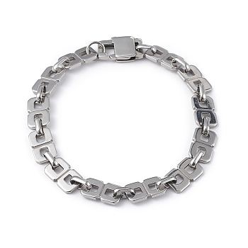 304 Stainless Steel Oval & Rectangle Link Chain Bracelet for Men Women, Stainless Steel Color, 8-3/8 inch(21.2cm)