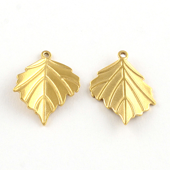304 Stainless Steel Leaf Pendants, Golden, 23.5x18x1mm, Hole: 1mm