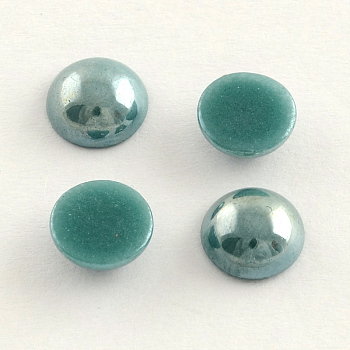 Pearlized Plated Opaque Glass Cabochons, Half Round/Dome, Dark Cyan, 5.5x3mm