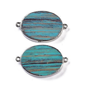 Synthetic Picture Jasper Dyed Connector Charms, Oval Links with Brass Findings, Dark Cyan, Platinum, 43x25x7mm, Hole: 2mm