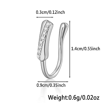 925 Sterling Silver Pave Clear Cubic Zirconia Twist Nose Rings, Halloween Nose Cuffs, Fashion Jewelry, Silver, 14x9mm