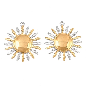 304 Stainless Steel Pendants, Sun Charms, Ion Plating(IP), Real Gold Plated & Stainless Steel Color, 35x31.5x3mm, Hole: 2mm