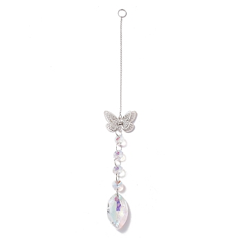 Hanging Suncatcher, Iron & Faceted Glass Pendant Decorations, with Jump Ring, Butterfly, Clear AB, 330x1mm, Hole: 11mm