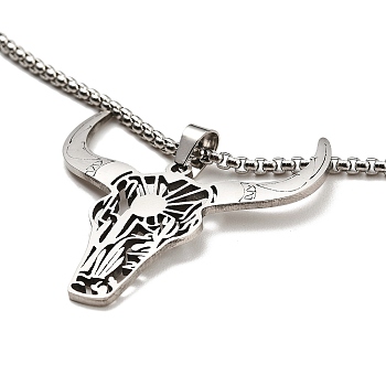 201 Stainless Steel Pendant Necklaces, Cow, 20.04 inch(50.9cm), Cow: 42x41x1.5mm