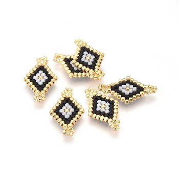MIYUKI & TOHO Handmade Japanese Seed Beads Links, Loom Pattern, Rhombus, Black, 21.5~22x12x1.7mm, Hole: 2mm