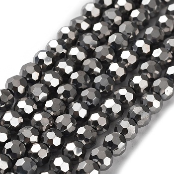 Electroplate Glass Bead Strands, Faceted(32 Facets), Round, Silver Plated, 6x5mm, Hole: 1mm, about 100pcs/strand, 21 inch