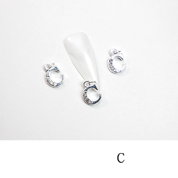 Alloy Rhinestone Cabochons, Nail Art Decoration Accessories, with Jump Ring, Letter, Platinum, Letter.C, 11~14x5~12mm