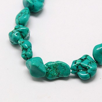 Imitation Synthetic Turquoise Bead Strands, Dyed Chips Beads, 14~18x11~13x6~10mm, Hole: 1mm, 15.5 inch
