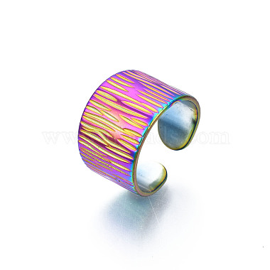 Покрытие стойки цвета радуги 304 текстура нержавеющей стали открытая манжета кольцо(RJEW-S405-258M)-4