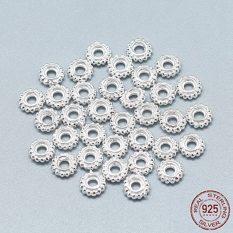 925 Sterling Silver Granulated Spacer Beads, Silver, 5x1.5mm, Hole: 1.5mm