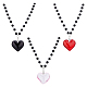 3Pcs 3 Colors Glass Heart Pendant Necklaces Set with Plastic Beaded Chains(NJEW-FI0001-40)-1