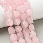 Natural Rose Quartz Beads Strands, Nuggets, Faceted, with Seed Beads, 11.5~12.5x9~13x9~12mm, Hole: 1mm, about 28pcs/strand, 14.96''(38cm)(GG-CBAF8A8-A13-01)