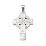 304 Stainless Steel Pendants, Cross with Flat Round, Stainless Steel Color, 45x29x3mm, Hole: 8x5mm(STAS-P421-11P)