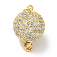 Rack Plating Brass Micro Pave Cubic Zirconia Pendants, with Magnetic, Long-Lasting Plated, Lead Free & Cadmium Free, Round Charms, Real 18K Gold Plated, 24x16mm, Hole: 2.6mm(KK-L224-071G)