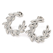 304 Stainless Steel Ear Studs, Leaf, Stainless Steel Color, 20x21mm(EJEW-P270-03P)