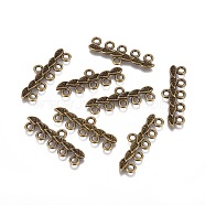 Tibetan Style Alloy Chandelier Components Links, 5-Strand Reducer Connector, Cadmium Free & Nickel Free & Lead Free, Leaf, Antique Bronze, 10x26x2mm, Hole: 2mm(X-TIBE-40098-AB-NR)