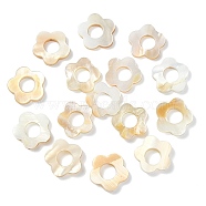 30Pcs Natural Freshwater Shell Beads Frames, Dyed, Flower, Seashell Color, 15~16x15.5~16.5x3mm, Hole: 1mm(SHEL-CJ0001-27)