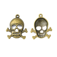 Tibetan Style Pendants for Halloween, Pirate Style Skull, Lead Free & Nickel Free, Antique Bronze, 26.5x22x4.5mm, Hole: 1.5mm(MLFH20210Y-NF)