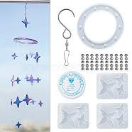 DIY Star Wind Chime Making Kits, including 4Pcs Silicone Molds, 44Pcs Brass Beads, 1Pc Stainless Steel S Hooks, 1 Roll Crystal Thread, White, Star Mold: 54x65x6mm, Hole: 1.7~2mm, Inner Diameter: 28x28mm & 48x48mm(DIY-C054-11)