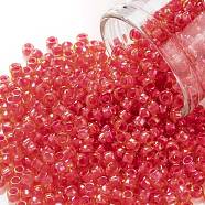 TOHO Round Seed Beads, Japanese Seed Beads, (979) Luminous Light Topaz/Neon Pink Lined, 8/0, 3mm, Hole: 1mm, about 1110pcs/50g(SEED-XTR08-0979)