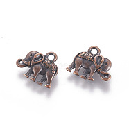 Vintage Elephant Charms, Tibetan Style Alloy Charms, Cadmium Free & Nickel Free & Lead Free, Red Copper, 12x14x2.5mm, Hole: 1mm(X-PALLOY-ZN-47017-R-FF)