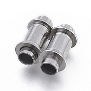 304 Stainless Steel Magnetic Clasps with Glue-in Ends, Column, Stainless Steel Color, 15.5x8x8mm, Hole: 4mm(STAS-D242-29P-A)