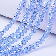 Electroplate Glass Beads Strands, AB Color Plated, Faceted, Rondelle, Light Sky Blue, 3x2mm, Hole: 0.8mm, about 165~169pcs/strand, 15~16 inch(38~40cm)(EGLA-A034-T2mm-B09)