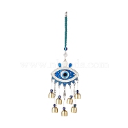 Handmade Lampwork Evil Eye Wind Chines, with Glass Rhinestone, Iron Iron  Bell, Resin Bead & Alloy Enamel Finding, Blue, 340mm(HJEW-C001-08)