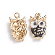 Alloy Enamel Pendants, Owl, Golden, Black, 20x11x3.5mm, Hole: 1.6mm(X-BT-TAC0007-03B)