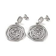 Flower 304 Stainless Steel Shell Stud Earrings, Dangle Earrings for Women, Stainless Steel Color, 32x22.5mm(EJEW-L283-041P)